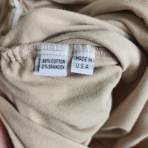 PLANET BY LAUREN G WOMENS TOP SIZE 1 (4/8) SAND COTTON LYCRA LONG SLEEVE RUCHE - Picture 9 of 10